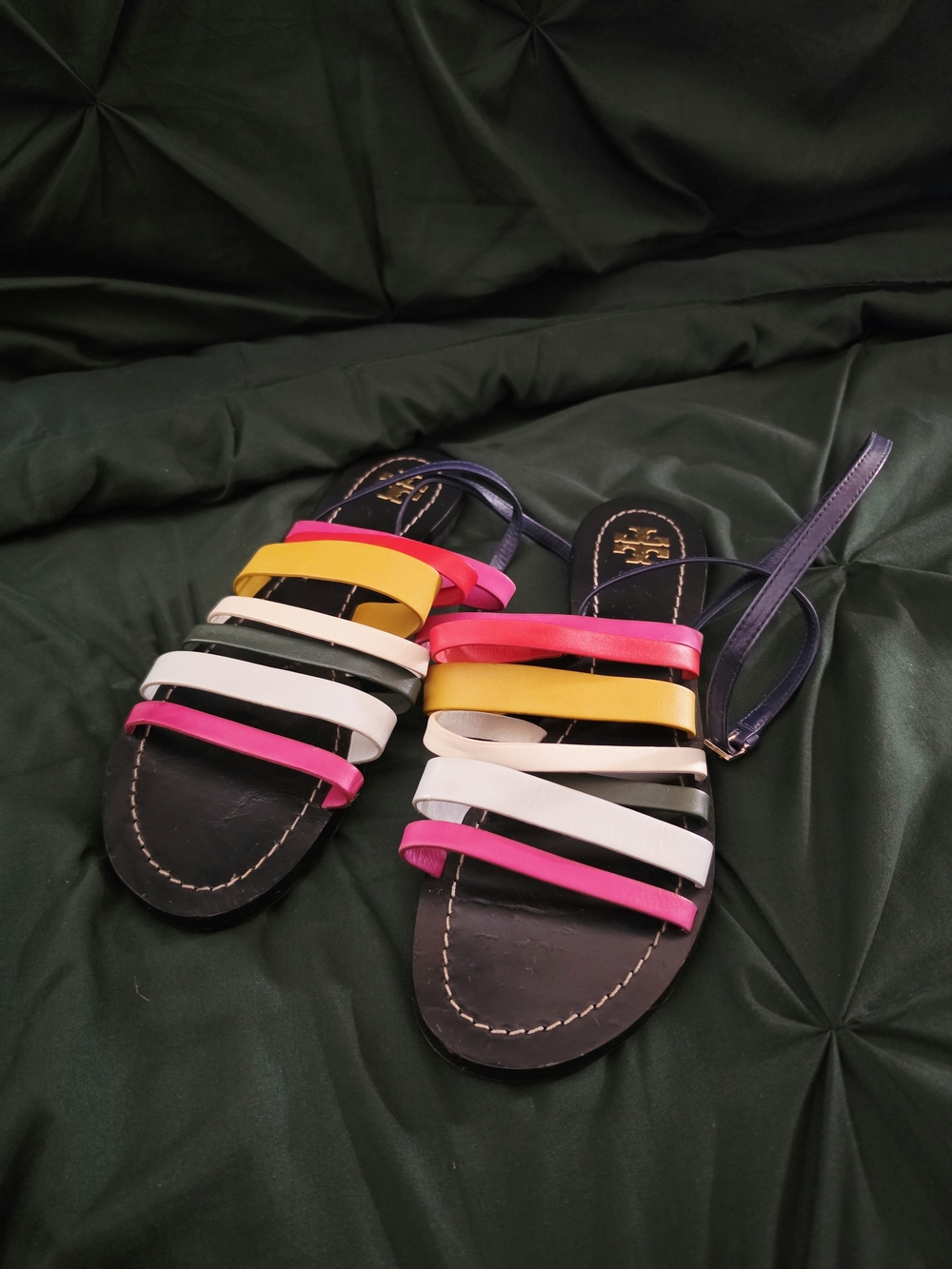 Tory Burch Multicolor Strappy Flat Sandals - Pink, Yellow, White, Navy